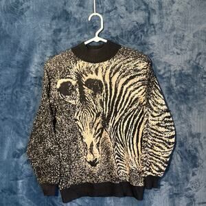 Vintage 80s Wayne St.John Zebra Knitted Unique Casual Sweater Made in USA Size P